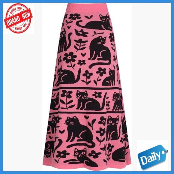 Dresses & Skirts - Midi Skirt High Waist A-Line Cotton Retro Animal Pattern Casual Slim Fit